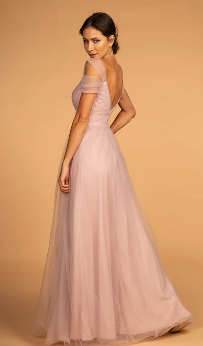 Sweetheart Tulle Long Dress w/ V-Back Beautiful with sweetheart neckline and v-back with zipper and cut-away shoulder, A-line silhouette. GL2610 Elizabeth K