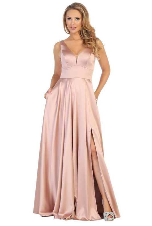 Beautiful silk dress Flowy style perfect for your event with a slit 7573 by Let’s.