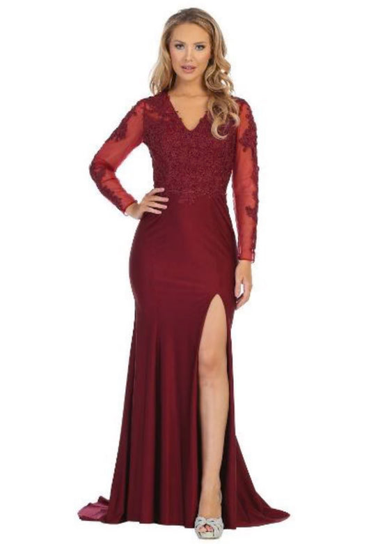 Beautiful long sleeve dress perfect for your event with a slit on it.7631 by Let’s.