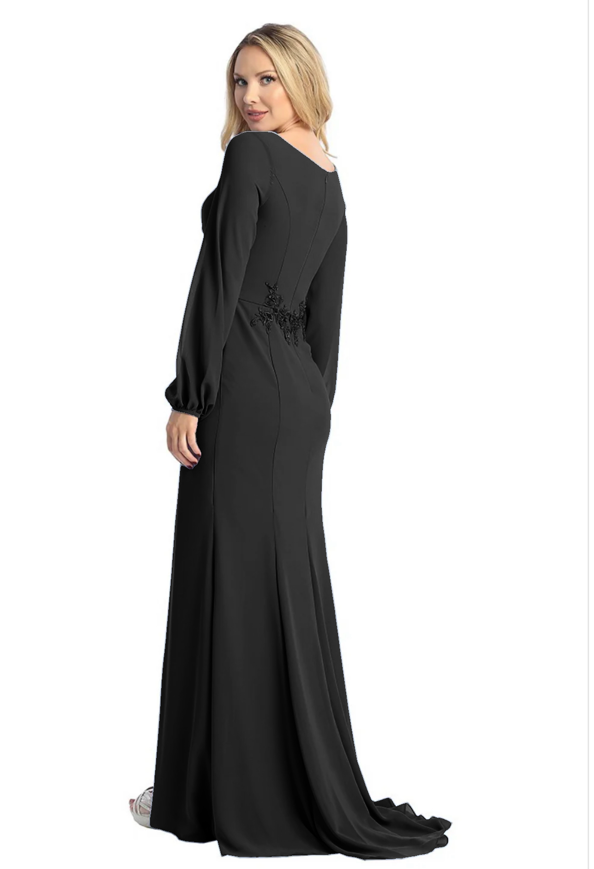 Beautiful long sleeve dress flowy style perfect for your event with a touch of gems on the waist. 7734 by Let’s.