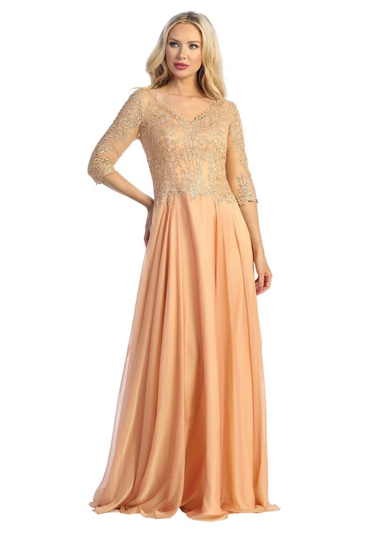 Beautiful metallic chiffon dress perfect for your event with a touch of gems. 7772 by Let’s corp.