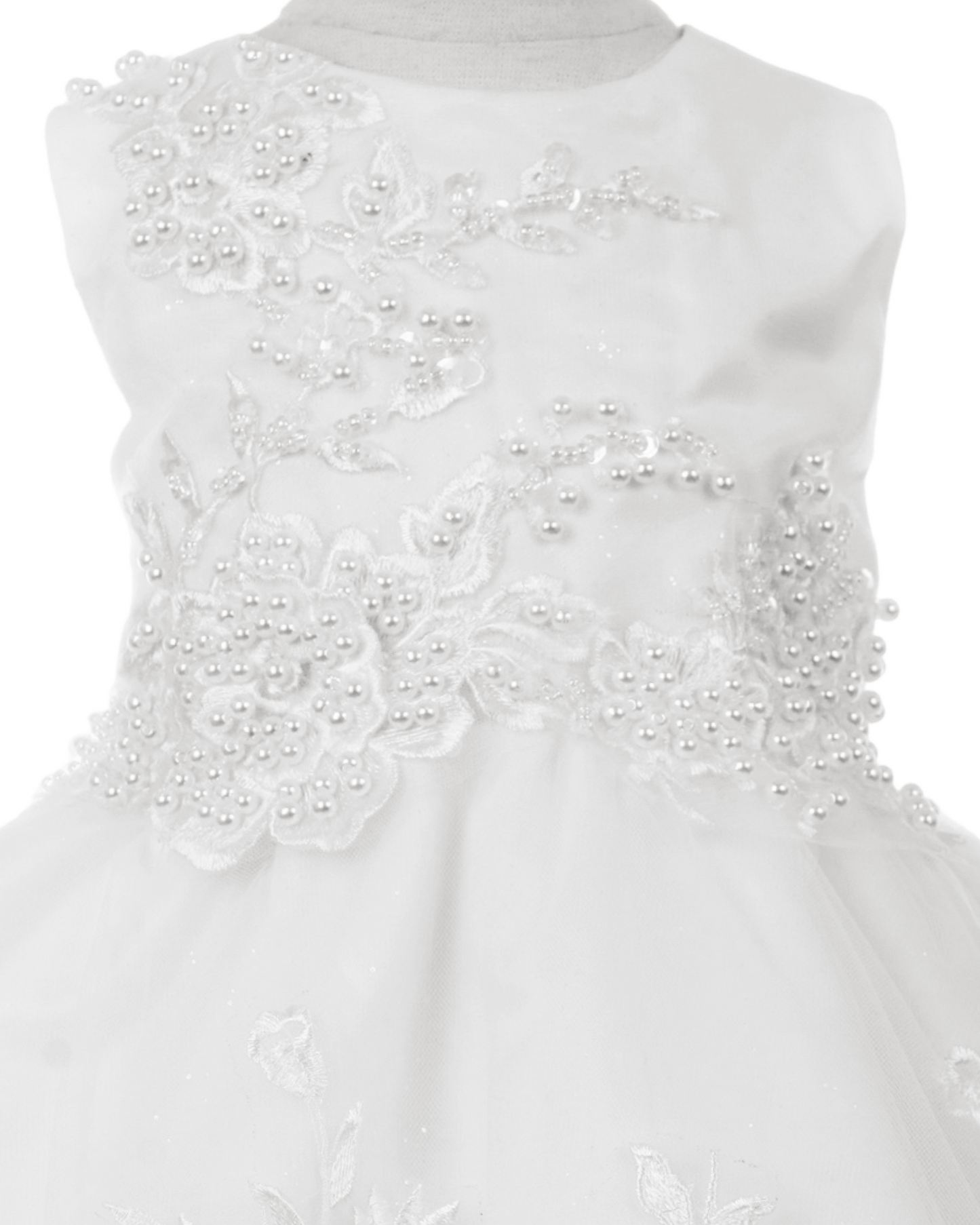 Elegant Satin glittered tulle dress with embroidered pearls, white sequins and clear beads making beautiful silhouette along with the 3D patch lace wired skirt. 9052B “Lala  Erina" by CINDIRELLA COUNTURE.