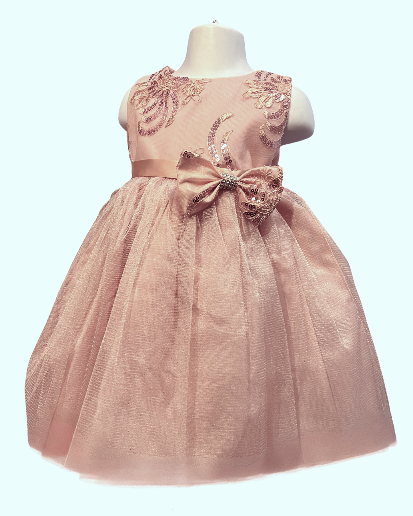 Super cute glitter Tulle dress adorned with 3D bow detachable. Sofia BY Barbie