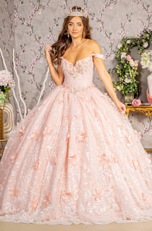 3-D Butterfly Applique Jewel Sequin Quinceanera Ball Gown. GL3183 GLS by Elizabeth K