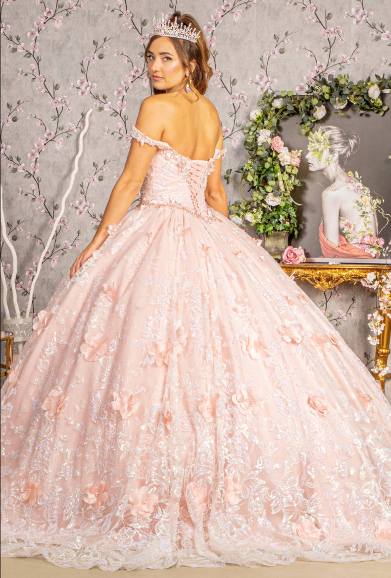 3-D Butterfly Applique Jewel Sequin Quinceanera Ball Gown. GL3183 GLS by Elizabeth K