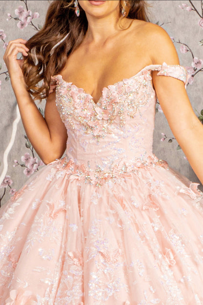 3-D Butterfly Applique Jewel Sequin Quinceanera Ball Gown. GL3183 GLS by Elizabeth K