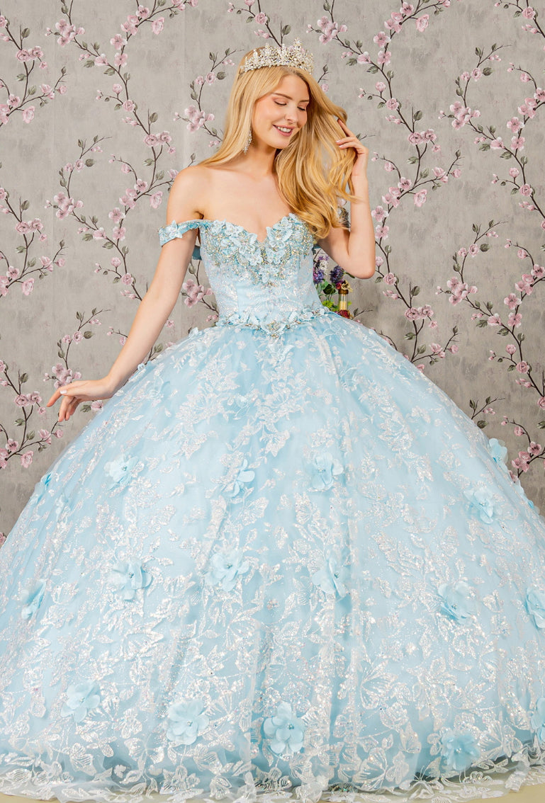 3-D Butterfly Applique Jewel Sequin Quinceanera Ball Gown. GL3183 GLS by Elizabeth K