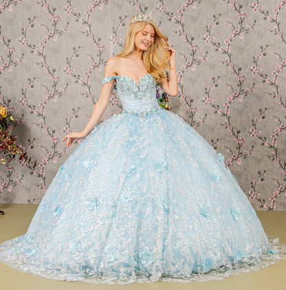 3-D Butterfly Applique Jewel Sequin Quinceanera Ball Gown. GL3183 GLS by Elizabeth K