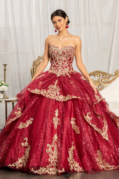 Sequin Pattern and Jewel Embellished Glitter Mesh Sleeveless Quinceanera Dress. GL1987 GLS by Elizabeth K