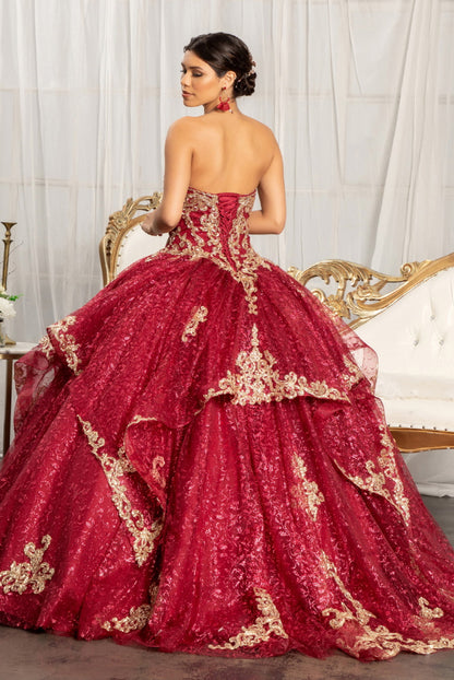 Sequin Pattern and Jewel Embellished Glitter Mesh Sleeveless Quinceanera Dress. GL1987 GLS by Elizabeth K