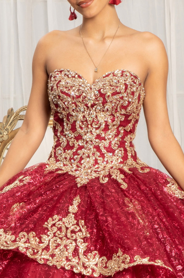 Sequin Pattern and Jewel Embellished Glitter Mesh Sleeveless Quinceanera Dress. GL1987 GLS by Elizabeth K