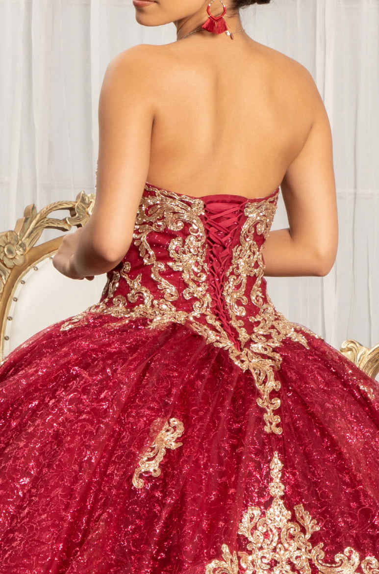 Sequin Pattern and Jewel Embellished Glitter Mesh Sleeveless Quinceanera Dress. GL1987 GLS by Elizabeth K