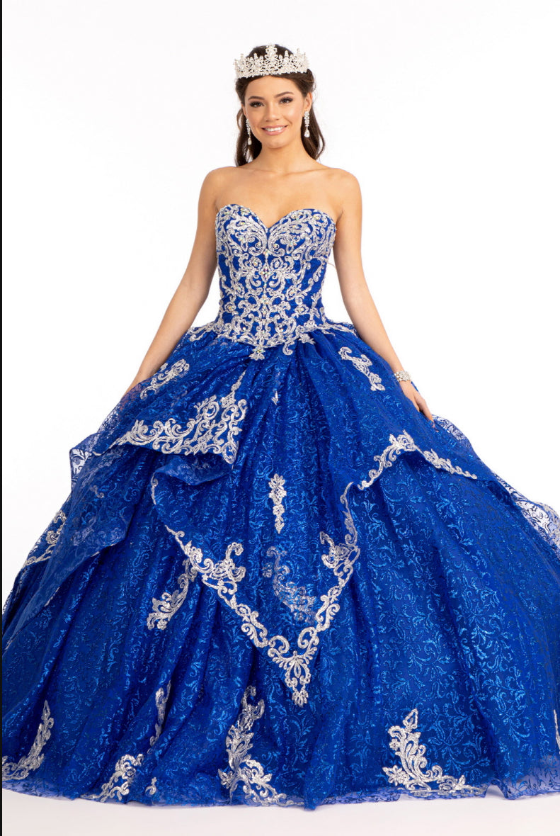 Sequin Pattern and Jewel Embellished Glitter Mesh Sleeveless Quinceanera Dress. GL1987 GLS by Elizabeth K