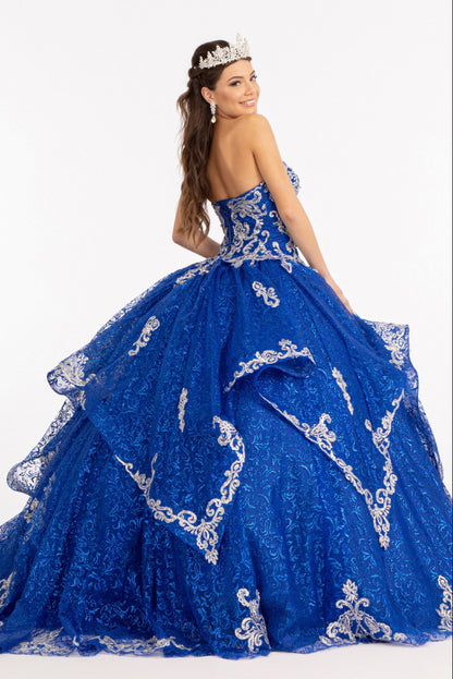 Sequin Pattern and Jewel Embellished Glitter Mesh Sleeveless Quinceanera Dress. GL1987 GLS by Elizabeth K