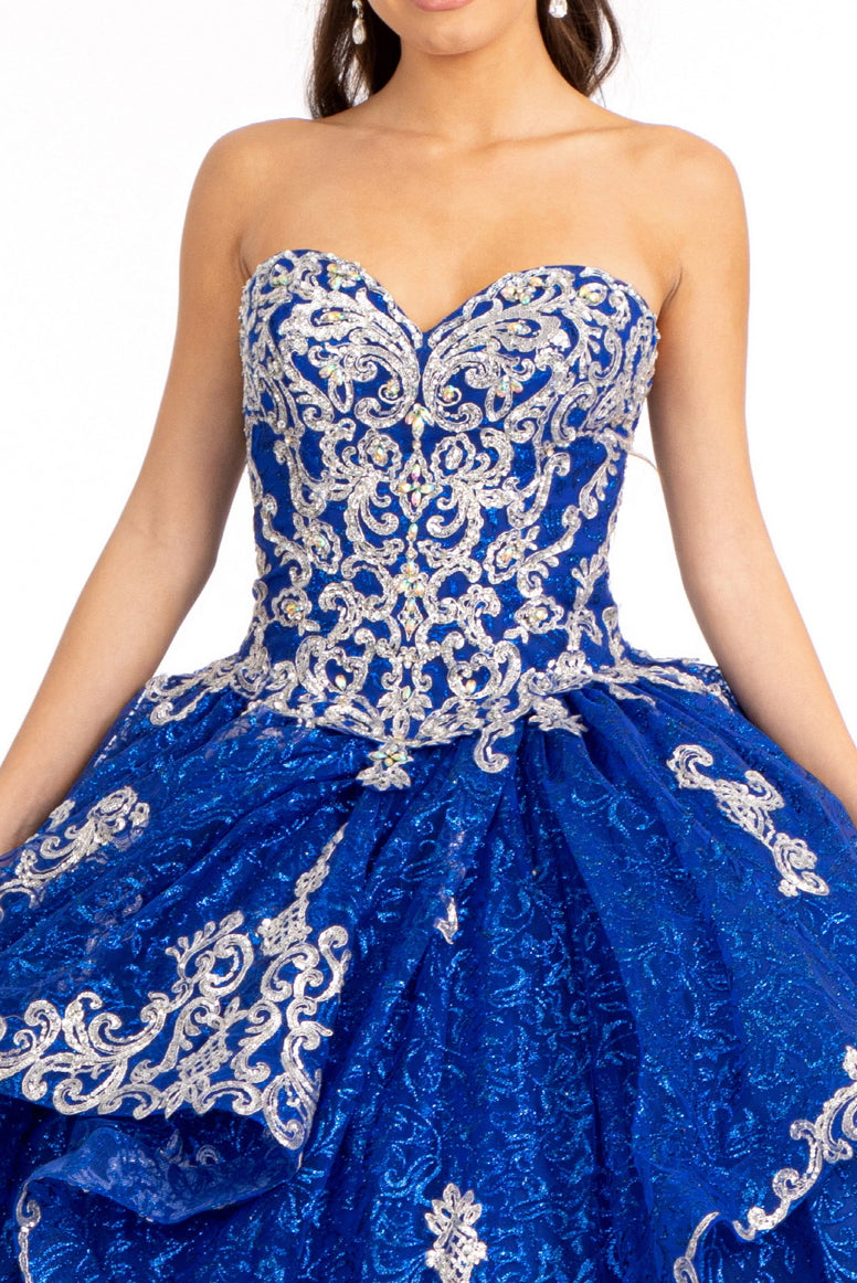 Sequin Pattern and Jewel Embellished Glitter Mesh Sleeveless Quinceanera Dress. GL1987 GLS by Elizabeth K