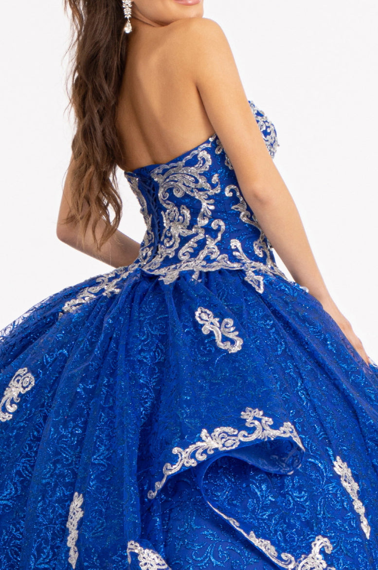 Sequin Pattern and Jewel Embellished Glitter Mesh Sleeveless Quinceanera Dress. GL1987 GLS by Elizabeth K