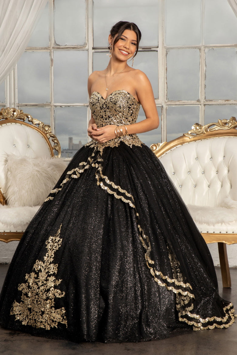 Glitter Embellished Mesh Quinceanera Ball Gown w/ Sweetheart Neckline. GL3022 GLS by Elizabeth K