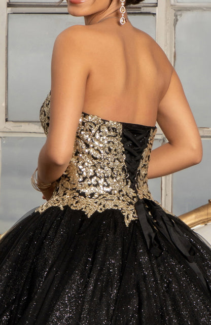 Glitter Embellished Mesh Quinceanera Ball Gown w/ Sweetheart Neckline. GL3022 GLS by Elizabeth K