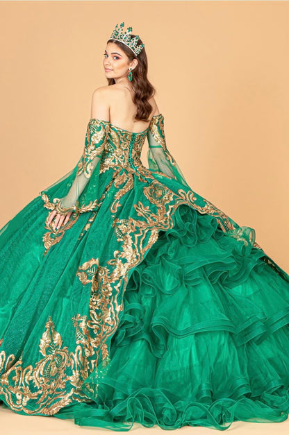 Sequin Embellished Glitter Mesh Quinceanera Dress w/ Detached Mesh Sleeve by Elizabeth K GL1914 (GLS COLLECTIVE)