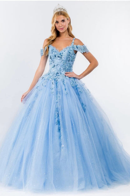 Embroidery Embellished Glitter Mesh Quinceanera Dress by Elizabeth K GL1969 (GLS COLLECTIVE)