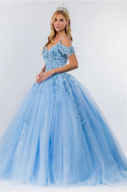 Embroidery Embellished Glitter Mesh Quinceanera Dress by Elizabeth K GL1969 (GLS COLLECTIVE)