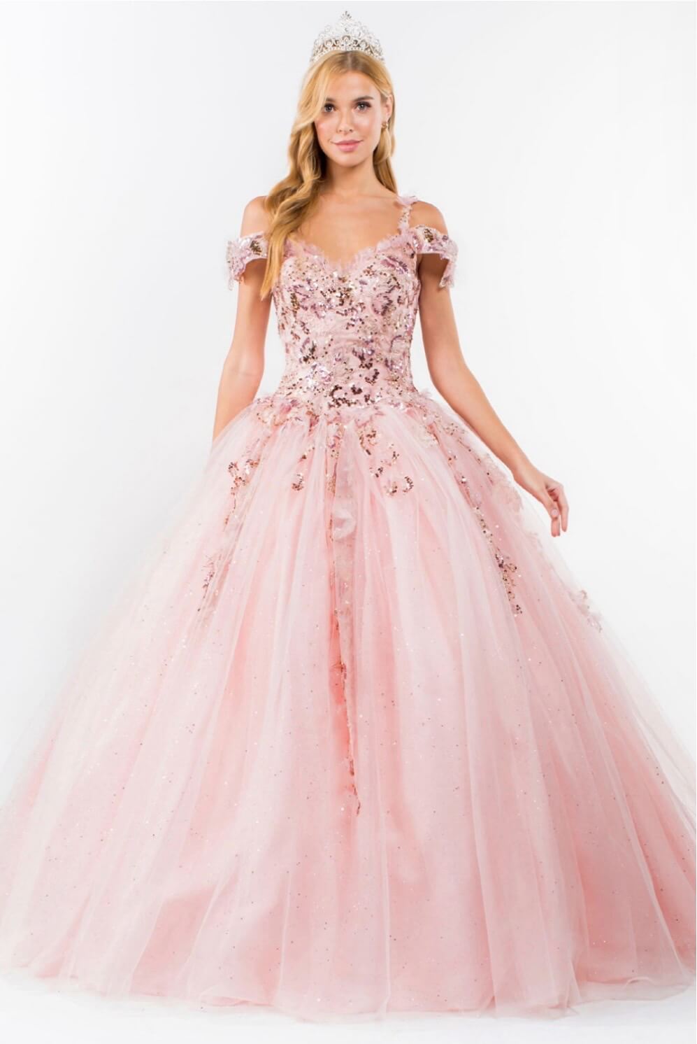 Embroidery Embellished Glitter Mesh Quinceanera Dress by Elizabeth K GL1969 (GLS COLLECTIVE)