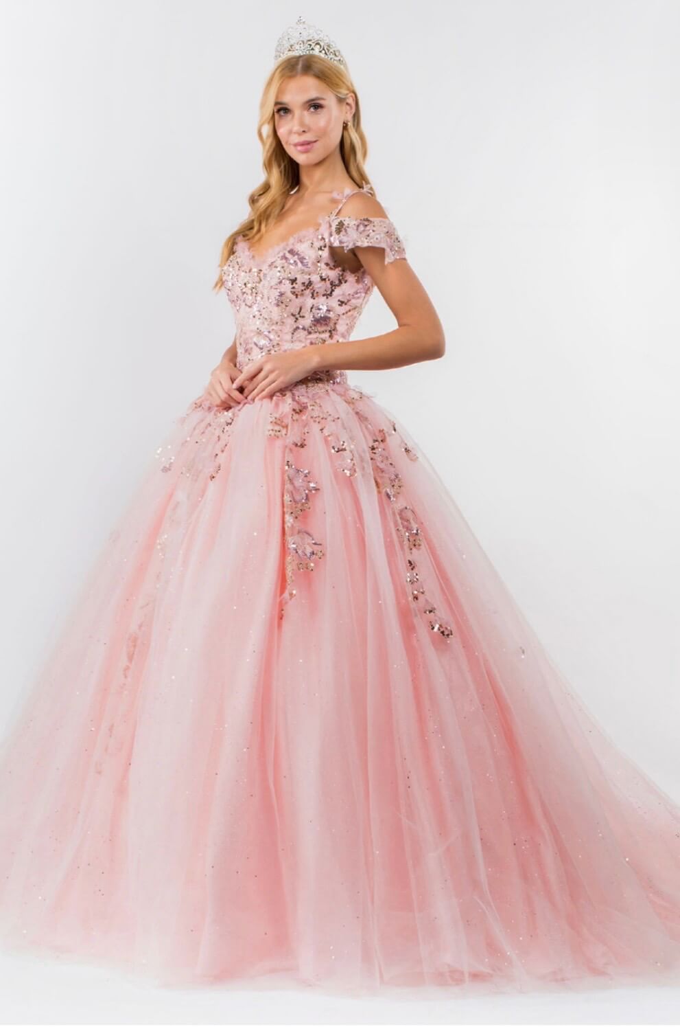 Embroidery Embellished Glitter Mesh Quinceanera Dress by Elizabeth K GL1969 (GLS COLLECTIVE)