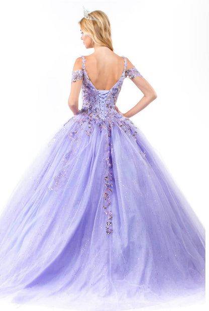 Embroidery Embellished Glitter Mesh Quinceanera Dress by Elizabeth K GL1969 (GLS COLLECTIVE)