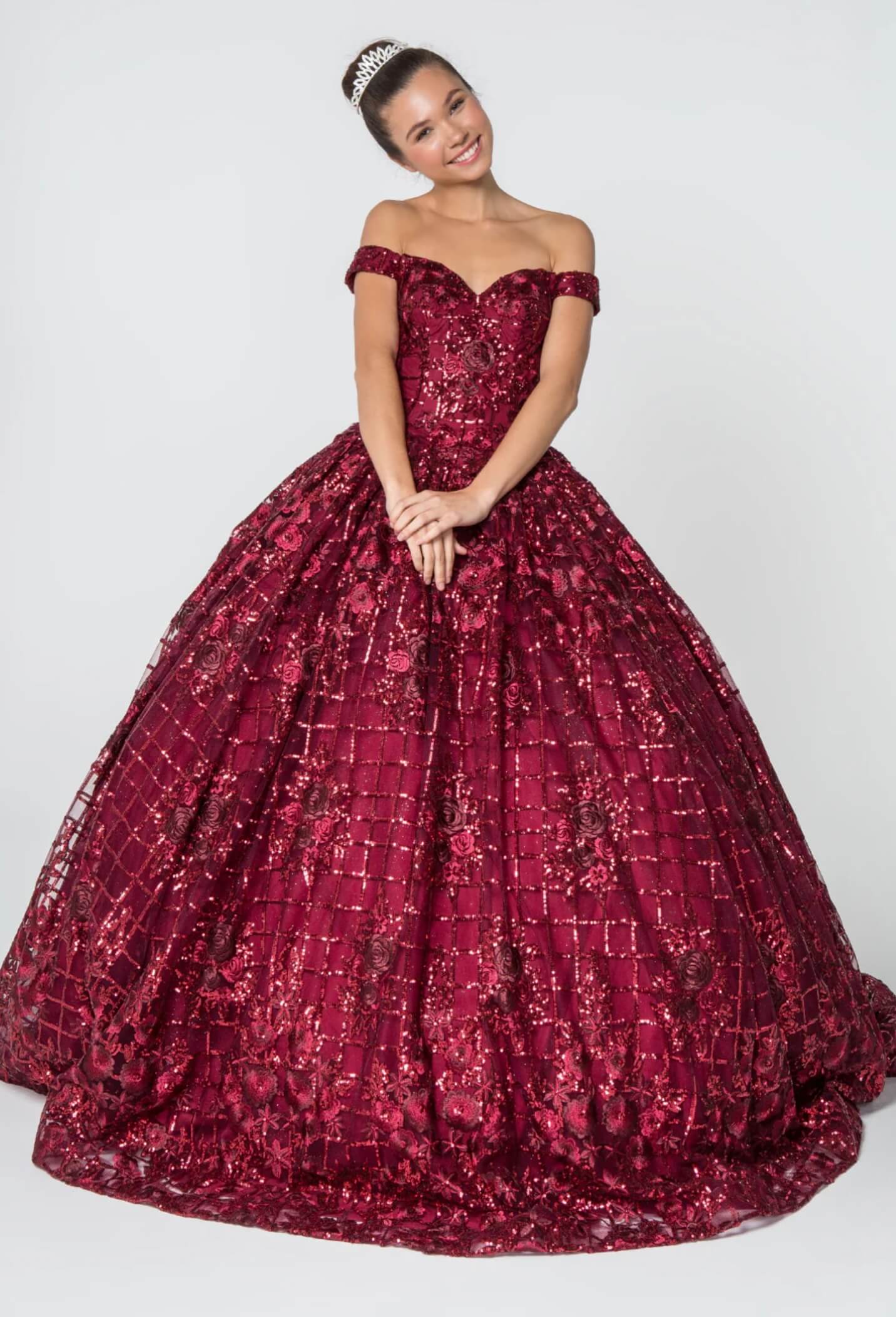 Off the Shoulder Sequence Quinceanera Gown by Elizabeth K GL2803 (GLS COLLECTIVE)