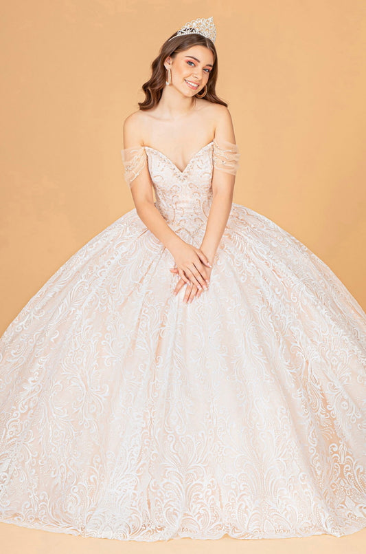 Jewel Mesh Quinceanera Dress w/ Mini Bag and Separate Long Sleeves by Elizabeth K GL3073  (GLS COLLECTIVE)