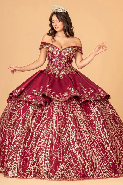 Gold Embroidered Satin Quinceanera Ball Gown by Elizabeth K GL3098 (GLS COLLECTIVE)