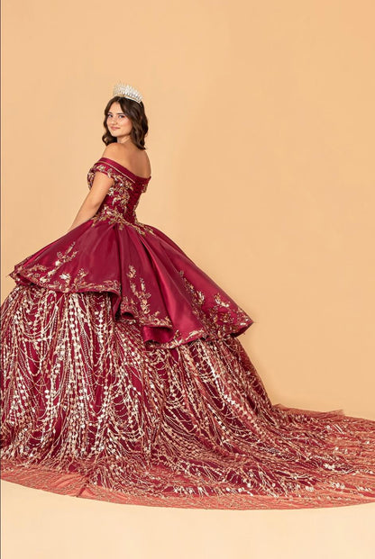 Gold Embroidered Satin Quinceanera Ball Gown by Elizabeth K GL3098 (GLS COLLECTIVE)