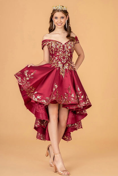 Gold Embroidered Satin Quinceanera Ball Gown by Elizabeth K GL3098 (GLS COLLECTIVE)