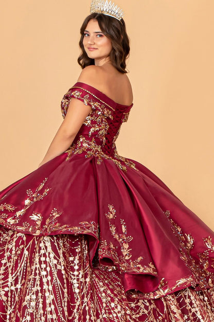 Gold Embroidered Satin Quinceanera Ball Gown by Elizabeth K GL3098 (GLS COLLECTIVE)