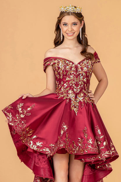 Gold Embroidered Satin Quinceanera Ball Gown by Elizabeth K GL3098 (GLS COLLECTIVE)