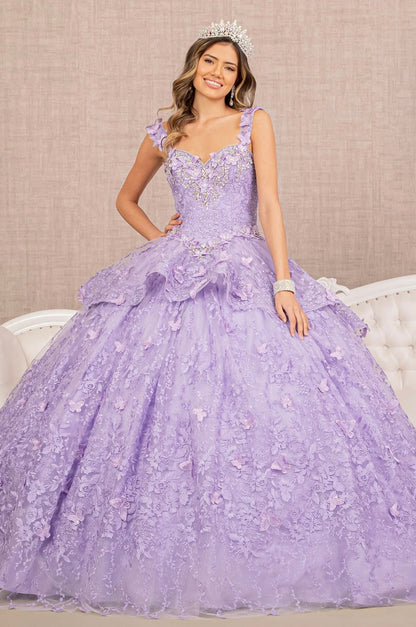 Jewel 3-D Butterfly Applique Off Shoulder Mesh Quinceanera Gown by Elizabeth K GL3112 (GLS COLLECTIVE)