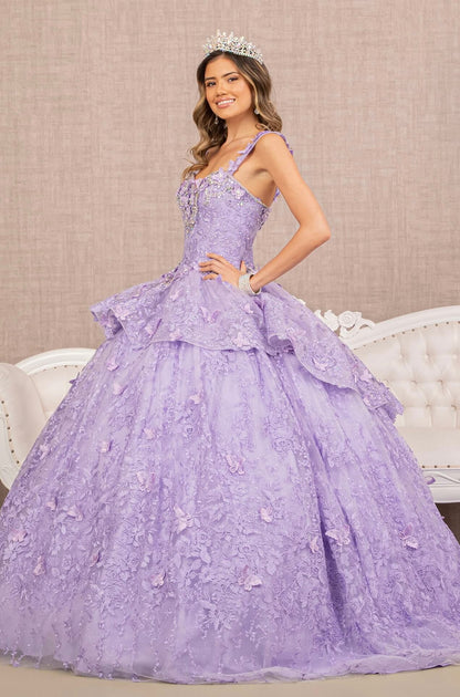 Jewel 3-D Butterfly Applique Off Shoulder Mesh Quinceanera Gown by Elizabeth K GL3112 (GLS COLLECTIVE)