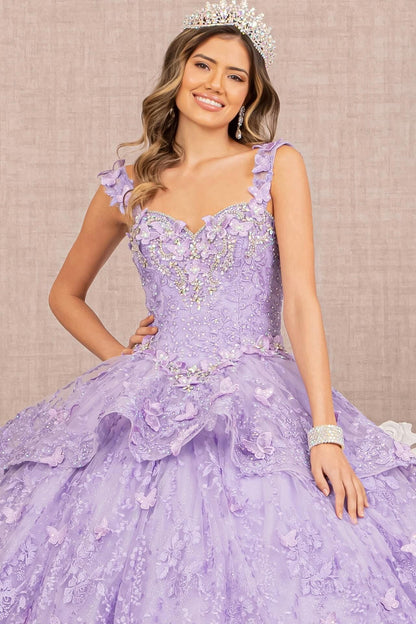 Jewel 3-D Butterfly Applique Off Shoulder Mesh Quinceanera Gown by Elizabeth K GL3112 (GLS COLLECTIVE)