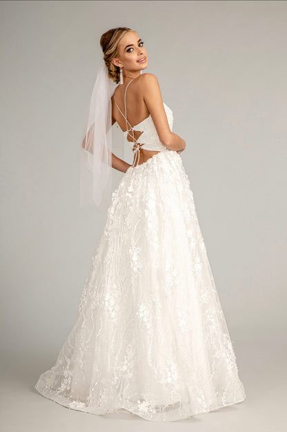 Floral Embroidered Lace-Up Mesh Wedding Gown w/ Sweetheart Neckline by Elizabeth K GL1985 (GLS COLLECTIVE)