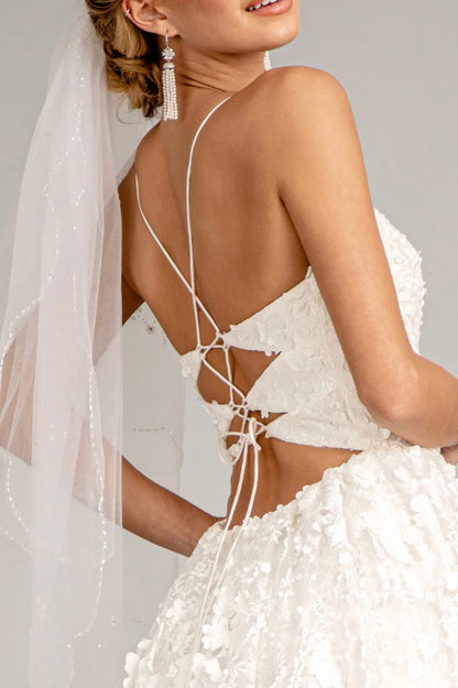 Floral Embroidered Lace-Up Mesh Wedding Gown w/ Sweetheart Neckline by Elizabeth K GL1985 (GLS COLLECTIVE)