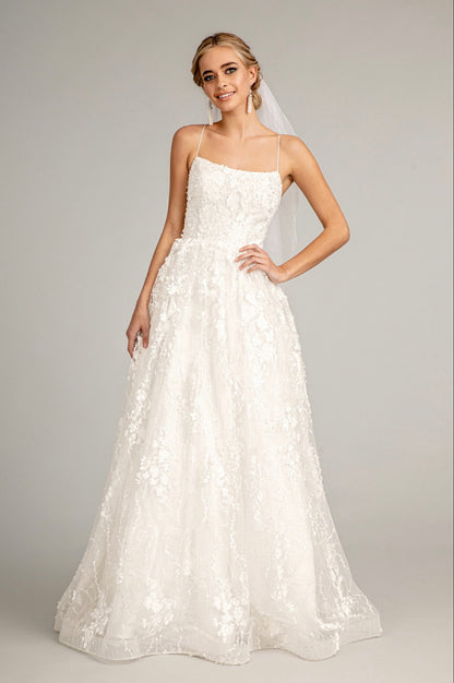 Floral Embroidered Lace-Up Mesh Wedding Gown w/ Sweetheart Neckline by Elizabeth K GL1985 (GLS COLLECTIVE)