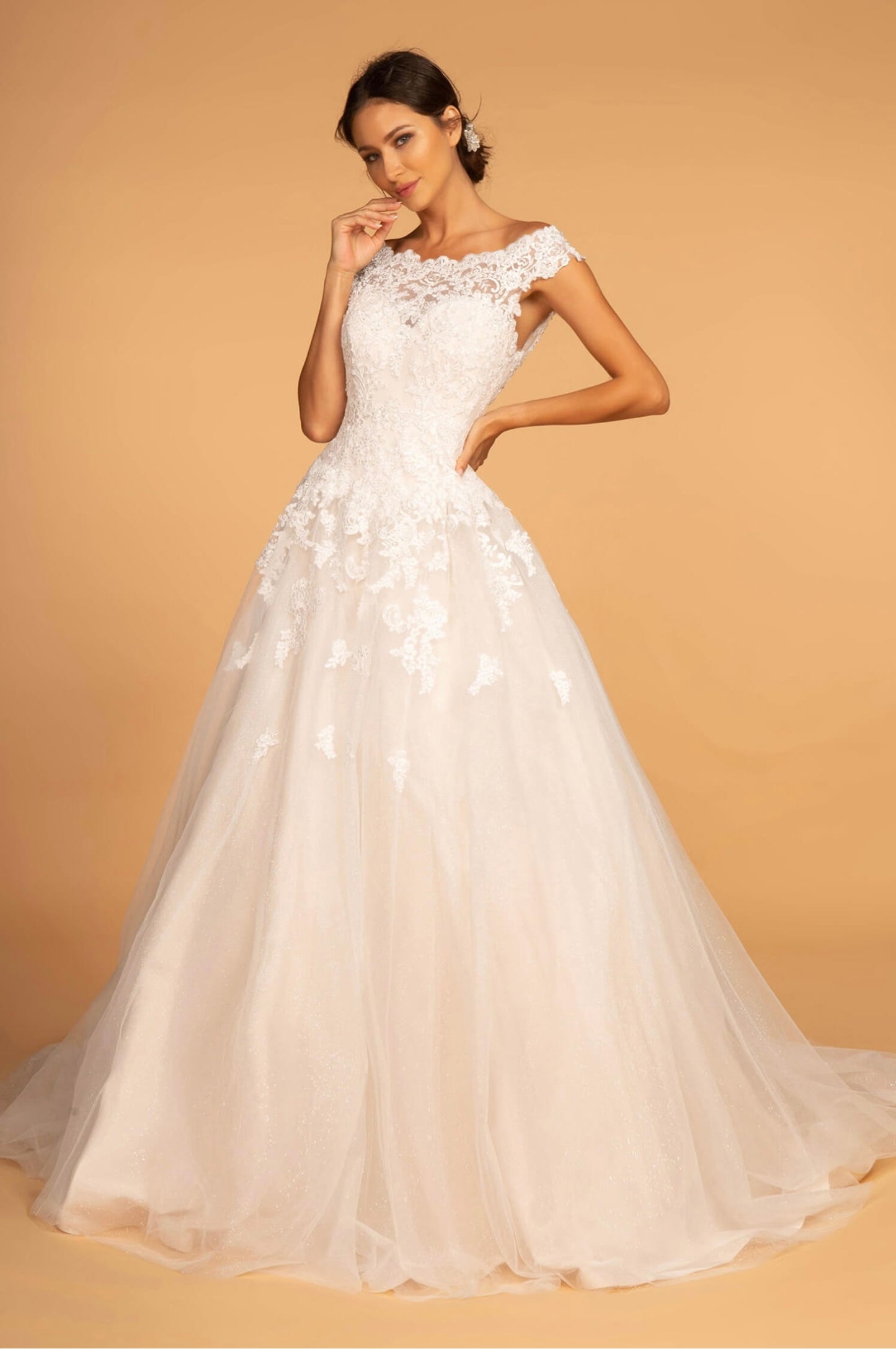 Boat-Neck Embroidered Mesh A-Line Wedding Gown by Gloria GL2596 (GLS COLLECTIVE)