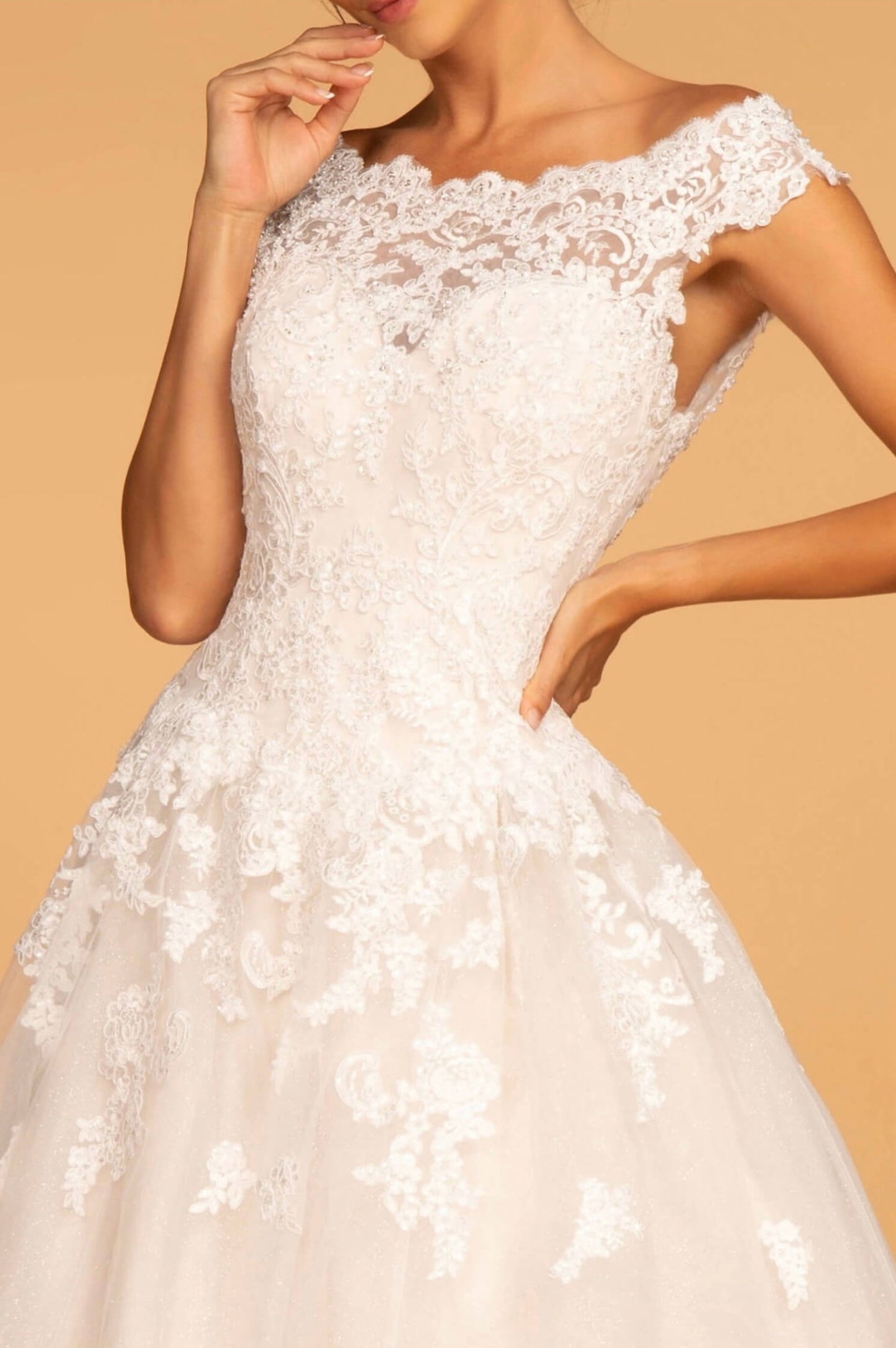 Boat-Neck Embroidered Mesh A-Line Wedding Gown by Gloria GL2596 (GLS COLLECTIVE)