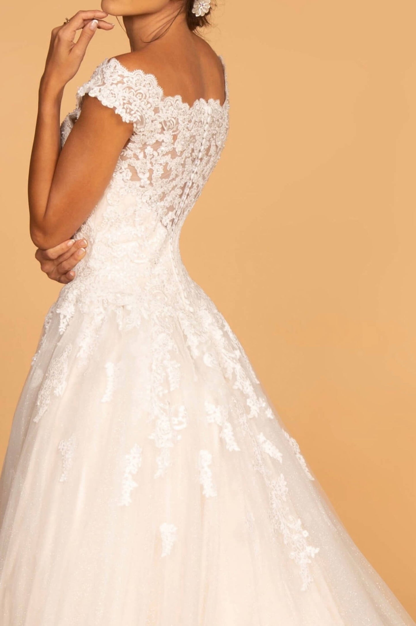 Boat-Neck Embroidered Mesh A-Line Wedding Gown by Gloria GL2596 (GLS COLLECTIVE)