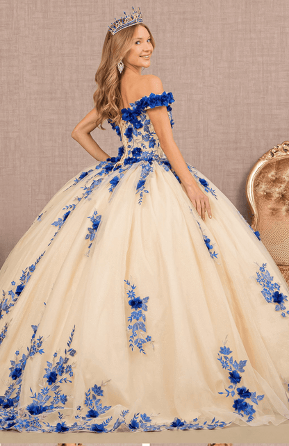 3D Flower Quinceañera Gown off shoulder by Elizabeth K GL3105 (GLS Collective)