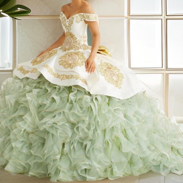 Sparkle Quinceanera Dress with Bow Gowns Bodice, Adorned with the Floral Applique by Zandy's Boutique ZBQ1