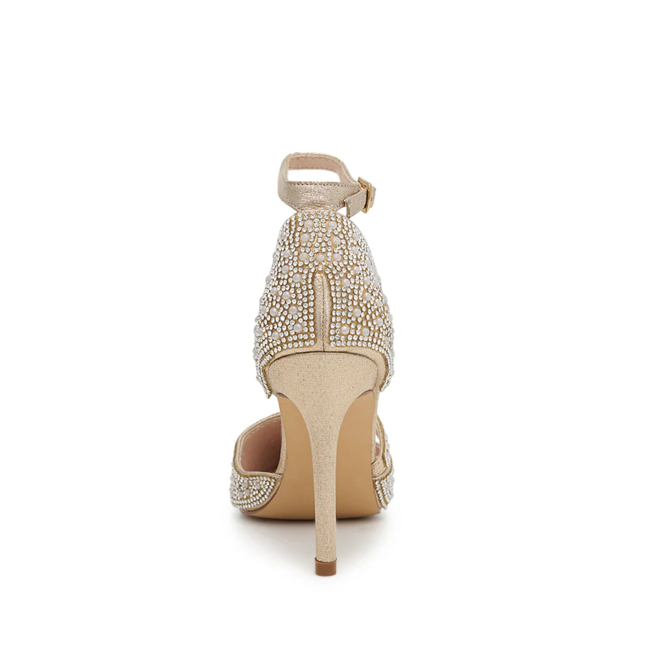 Nude 3.5" ankle strap pointed toe Heel. Rhinestone and Pearl. REESE-5 BY DE BLOSSOM