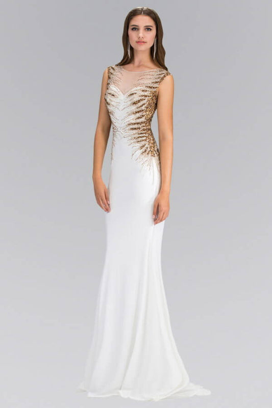 Sleeveless Floor Length Dress with Open Back and Beaded Accent by Elizabeth K GL1306 (GLS COLLECTIVE)