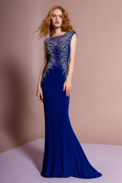 Sleeveless Floor Length Dress with Open Back and Beaded Accent by Elizabeth K GL1306 (GLS COLLECTIVE)