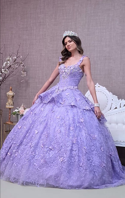 Jewel 3-D Butterfly Applique Off Shoulder Mesh Quinceanera Gown by Elizabeth K GL3112 (GLS COLLECTIVE)